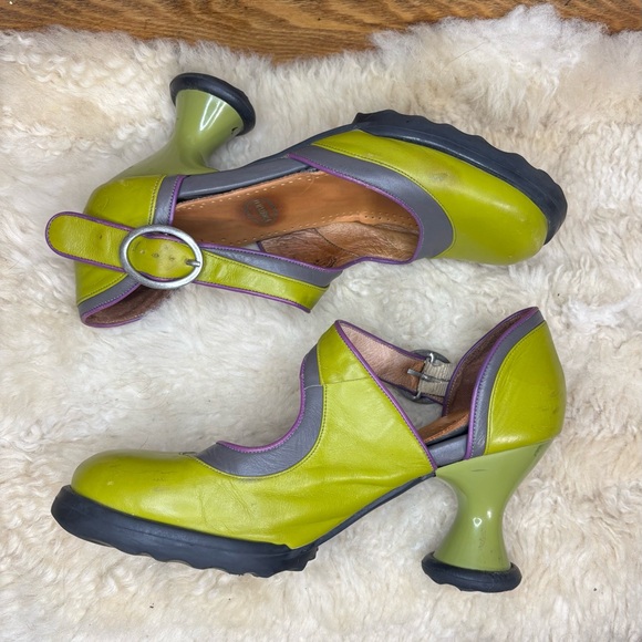 John Fluevog Mini Elif Size 9.5 Mary Jane Heels Olive/Gray/Purple DISCONTINUED - Picture 7 of 14